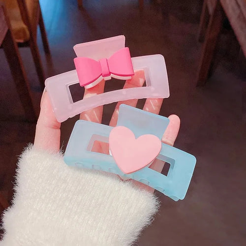 Pastel Heart & Bow Hair Claw Clip | Cute Korean Style Hair Accessory
